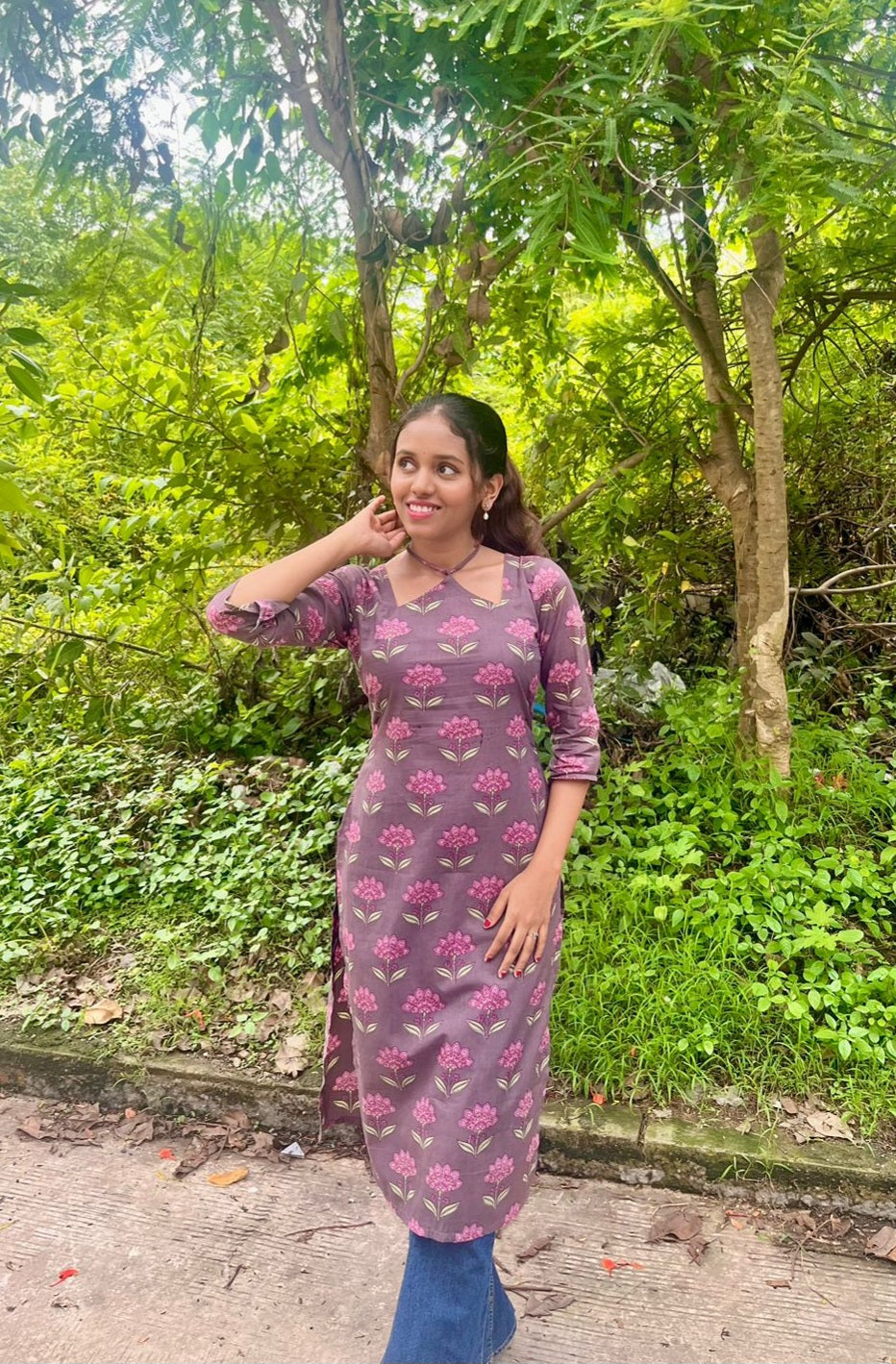 Purple straight cut kurti