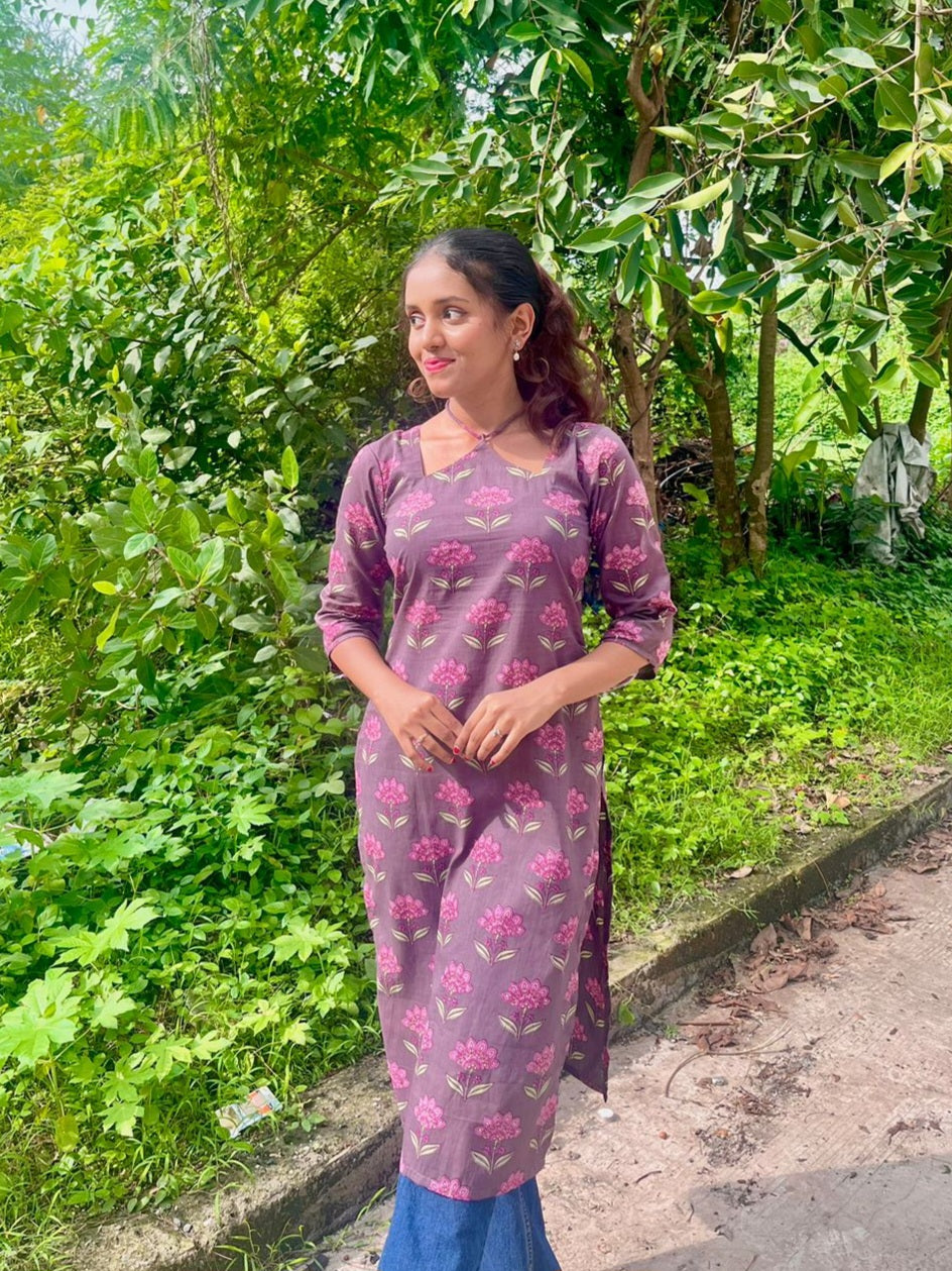 Purple straight cut kurti