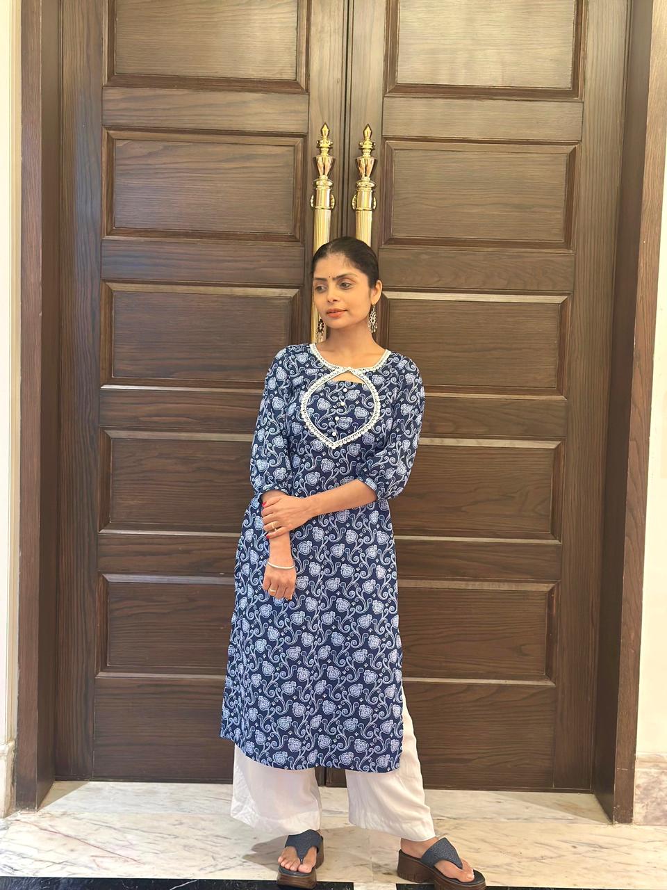 Blue straight cut kurti