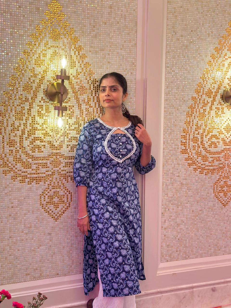 Blue straight cut kurti