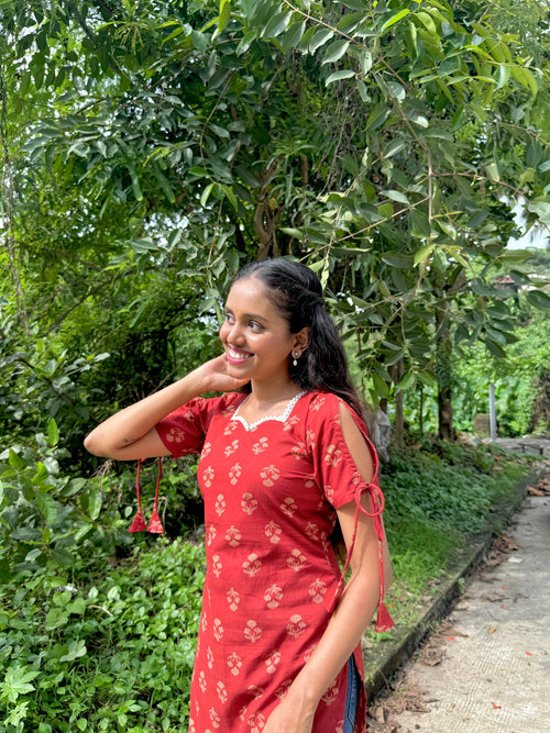 Maroon straight cut kurti