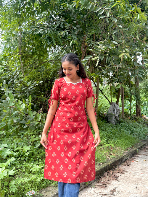 Maroon straight cut kurti