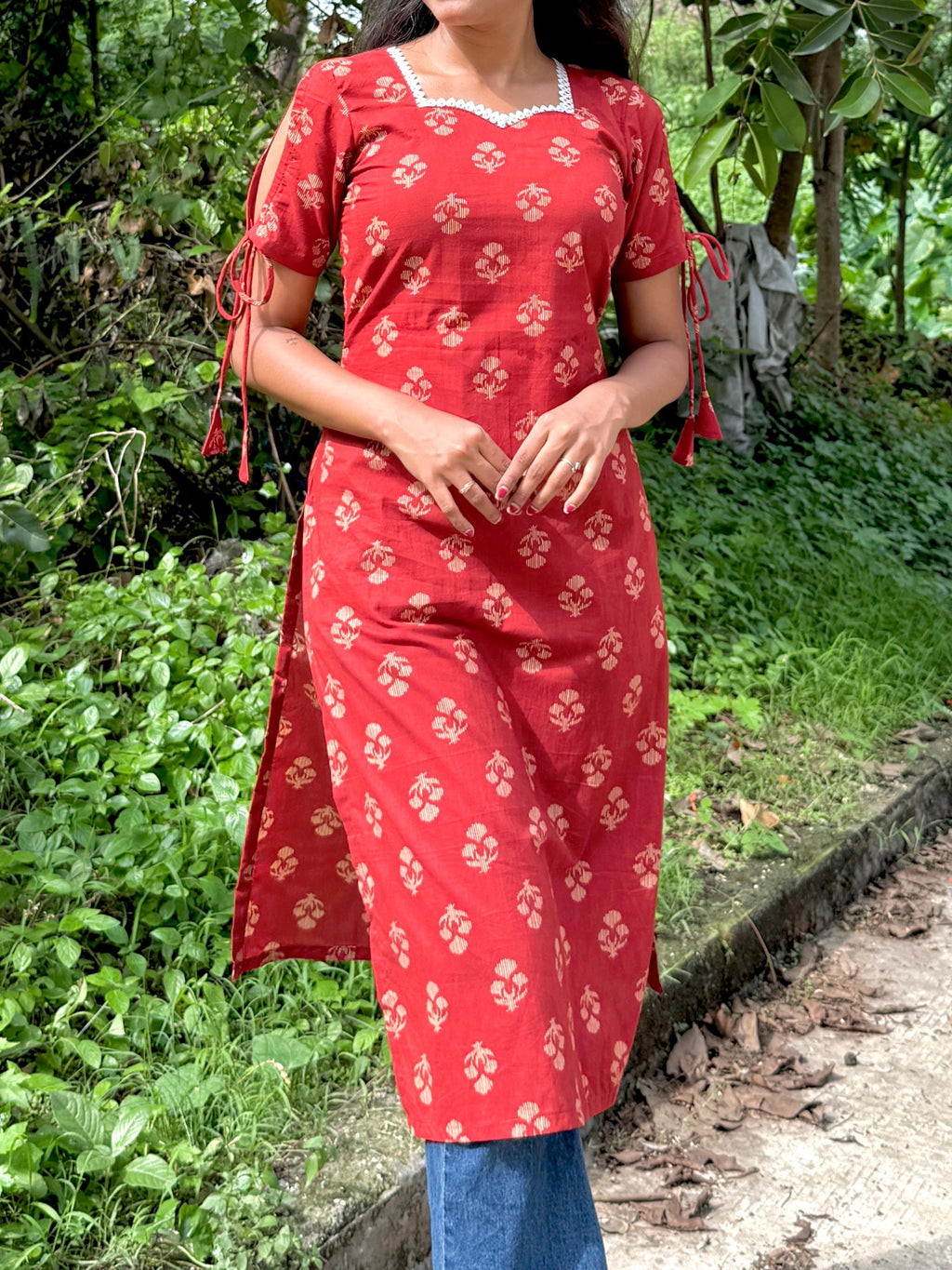 Maroon straight cut kurti