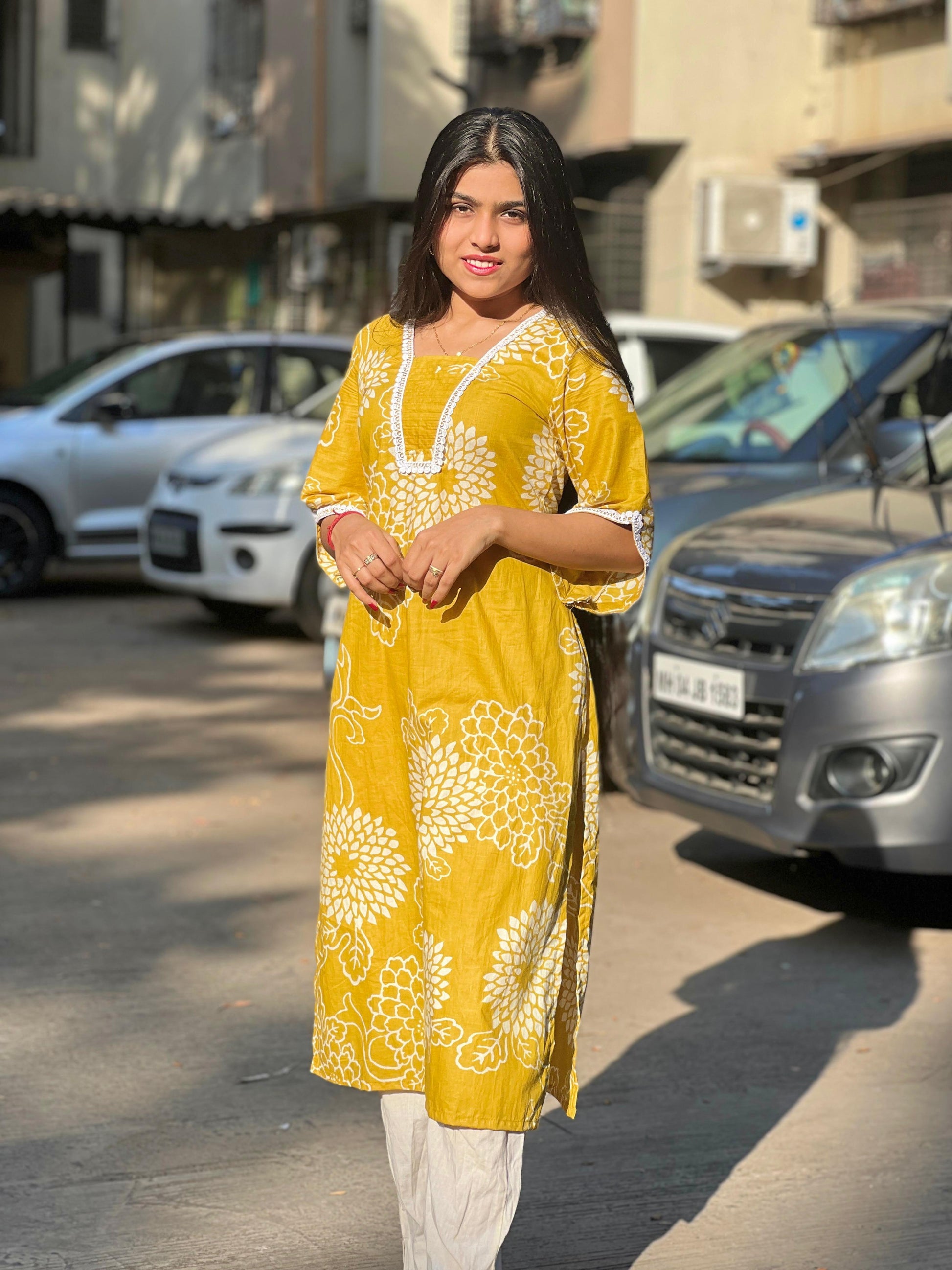 Yellow straight cut Kurti
