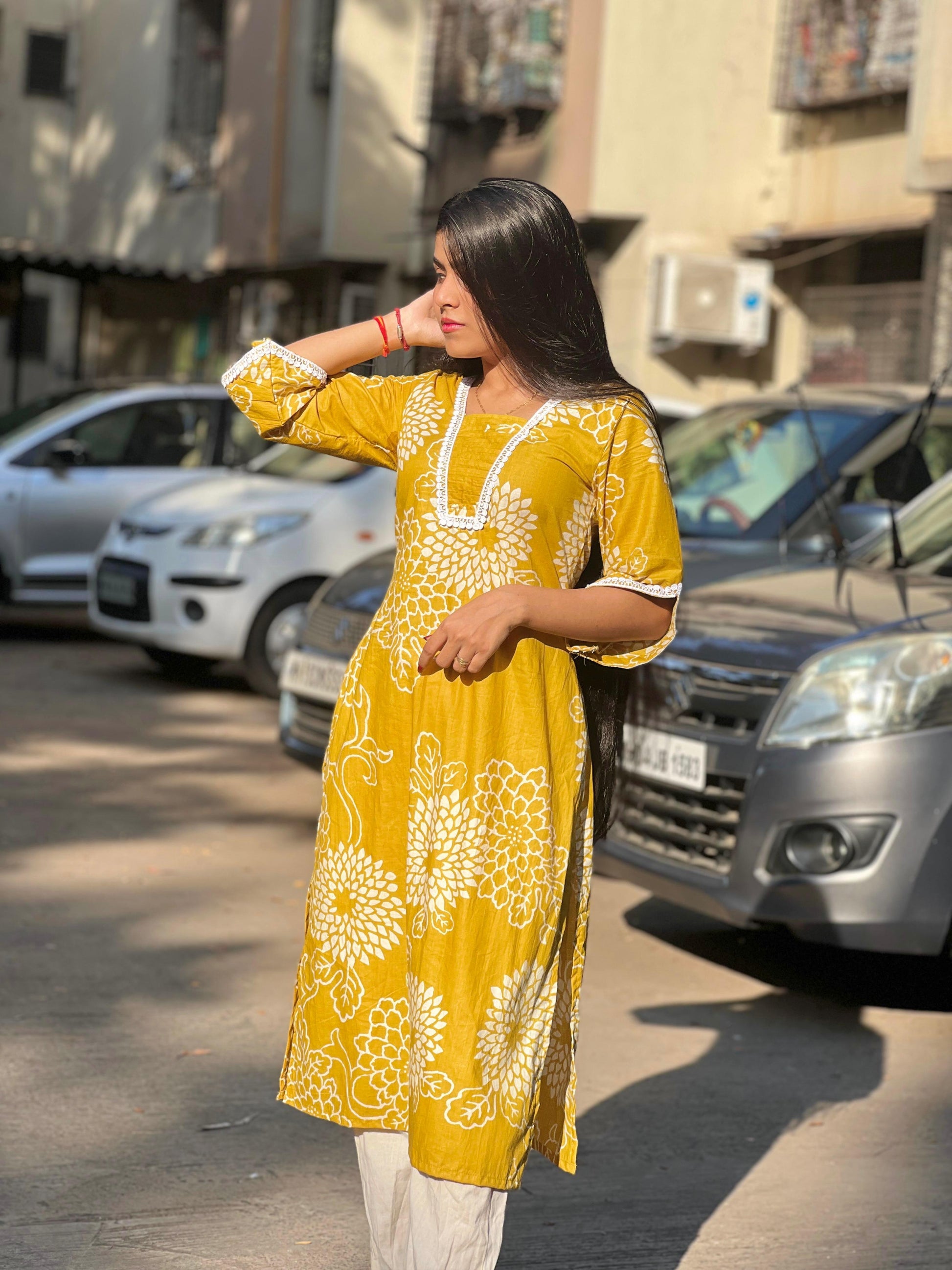 Yellow straight cut Kurti